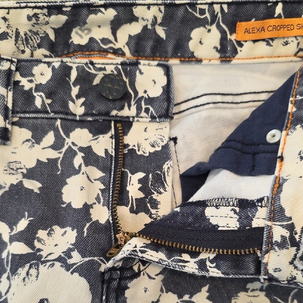 Tory Burch Alexa Floral Cropped Skinny Jeans Denim Blue White Size26 Cottagecore - Picture 10 of 14